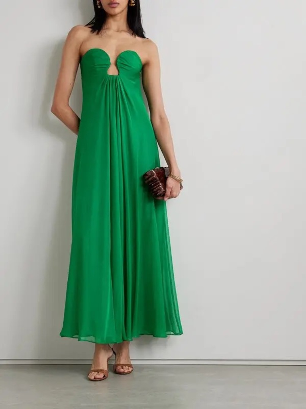 Cult Gaia Misa Emerald Green Strapless Cutout Chiffon Gown